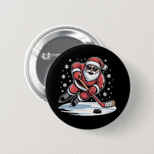 Lustiger Weihnachtsmann spielt Eishockey Xmas Button