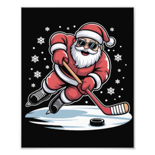 Lustiger Weihnachtsmann spielt Eishockey Xmas Fotodruck