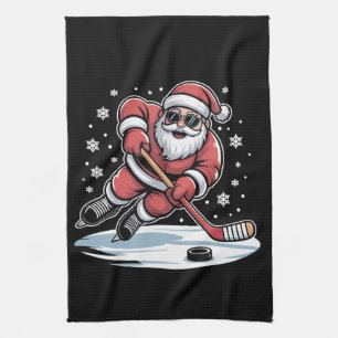 Lustiger Weihnachtsmann spielt Eishockey Xmas Geschirrtuch