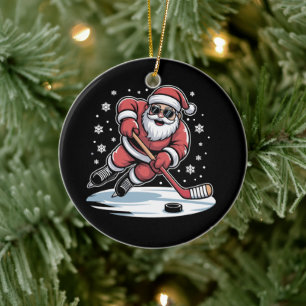 Lustiger Weihnachtsmann spielt Eishockey Xmas Keramik Ornament