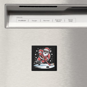 Lustiger Weihnachtsmann spielt Eishockey Xmas Magnet