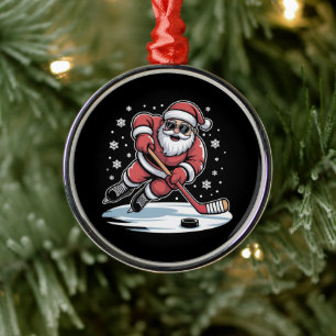 Lustiger Weihnachtsmann spielt Eishockey Xmas  Ornament Aus Metall