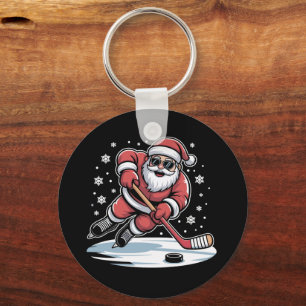 Lustiger Weihnachtsmann spielt Eishockey Xmas  Schlüsselanhänger