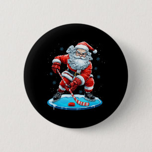 Lustiger Weihnachtsmann spielt Eishockey Xmas Spor Button