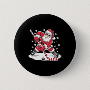 Lustiger Weihnachtsmann spielt Eishockey Xmas Spor Button
