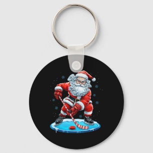Lustiger Weihnachtsmann spielt Eishockey Xmas Spor Schlüsselanhänger