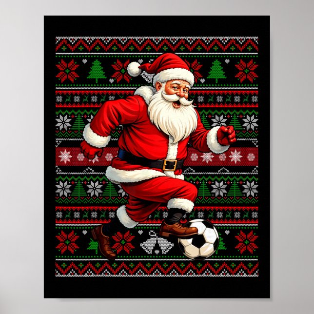 Lustiger Weihnachtsmann spielt Fußball hässlicher  Poster (Vorne)