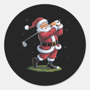 Lustiger Weihnachtsmann spielt Golf Weihnachtsbele Runder Aufkleber