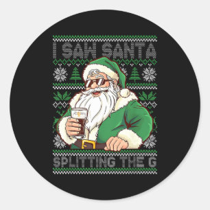 Lustiger Weihnachtsmann trinkt Bier Splitting G We Runder Aufkleber