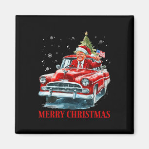 Lustiger Weihnachtsmann Trump fährt roten Lastwage Magnet