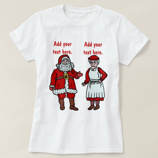 Lustiger Weihnachtsmann u. Frau Christmas T-Shirt (Design vorne)