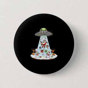 Lustiger Weihnachtsmann-Ufo-Lieferung Glückliches Button
