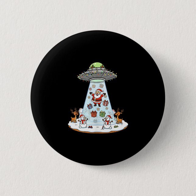 Lustiger Weihnachtsmann-Ufo-Lieferung Glückliches  Button (Vorderseite)
