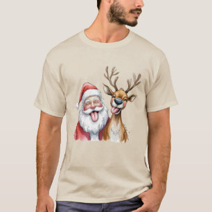 Lustiger Weihnachtsmann und Rentier Weihnachten Wi T-Shirt