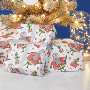 Lustiger Weihnachtsmann und Weihnachtsbäume  Geschenkpapier