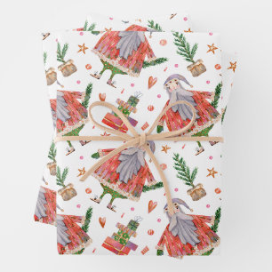 Lustiger Weihnachtsmann und Weihnachtsbäume  Geschenkpapier Set