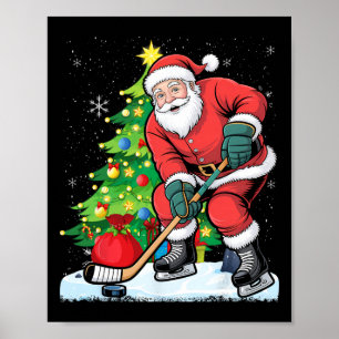 Lustiger Weihnachtsmann Weihnachten Eishockey Kind Poster