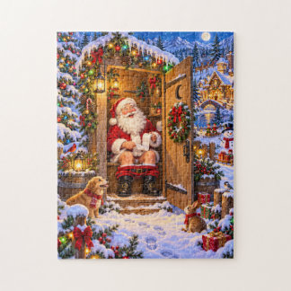 Lustiger Weihnachtsmann-Weihnachts-Plumpsklo-Fest Puzzle