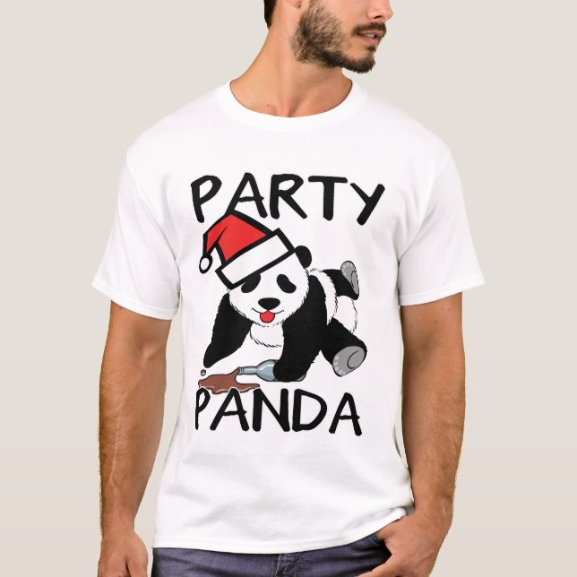 Lustiger WeihnachtsPartypanda T-Shirt (Vorderseite)