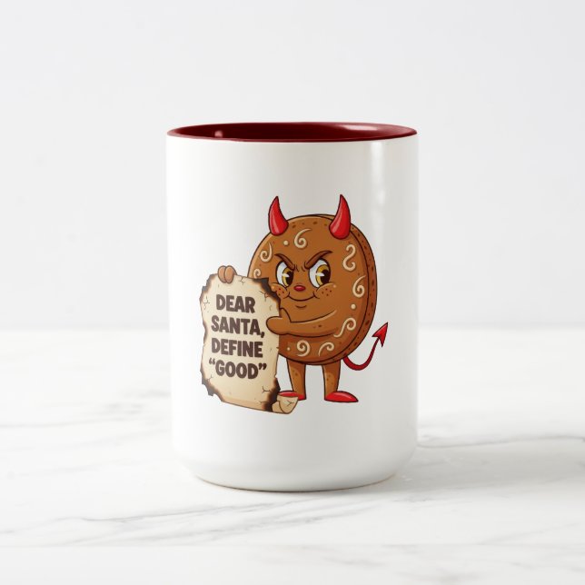 Lustiger Weihnachtsplätzchen-Charakter Zweifarbige Tasse (Mittel)