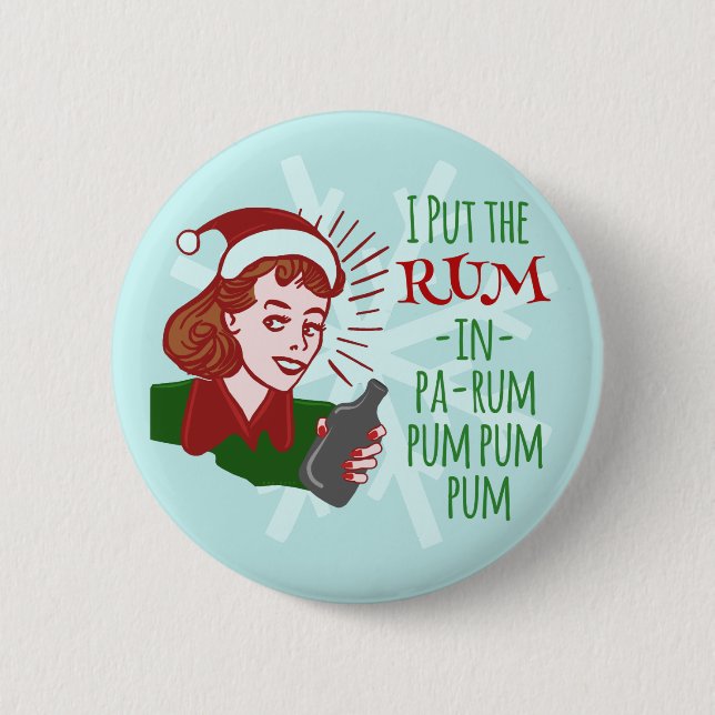 Lustiger WeihnachtsRetro Rum-trinkender Button (Vorderseite)