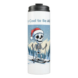 Lustiger Weihnachtsskelett auf Skiern Thermosbecher