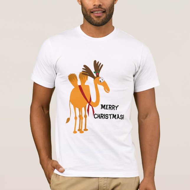 Lustiger WeihnachtsT - Shirt - Kamel im Ren-Anzug (Vorderseite)