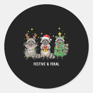 Lustiger Weihnachtswaschbär - Verwildert aber Fest Runder Aufkleber