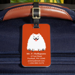 Lustiger Weißer Pomeranian mit anpassbarem Text Gepäckanhänger