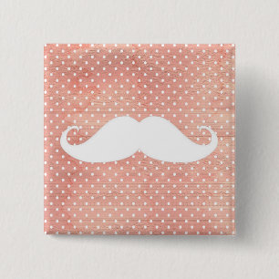 Lustiger weißer Schnurrbart auf rosa Tupfen-Muster Button