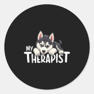 Lustiger Welpe Mein Therapeut Sibirischer Husky Hu Runder Aufkleber