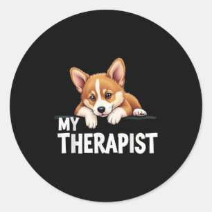 Lustiger Welpe Mein Therapeut Welsh Corgi Hund Runder Aufkleber
