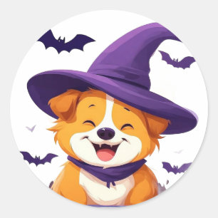 Lustiger Welpen-Hexenhut Halloween Süßer Hundeauft Runder Aufkleber
