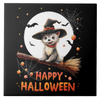 Lustiger Welpenhund Hexe Süßigkeiten Gruseliger Ge Fliese