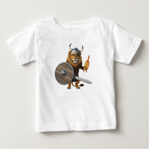 Lustiger Wikinger-Löwe-Krieger mit Schild und Gumm Baby T-shirt