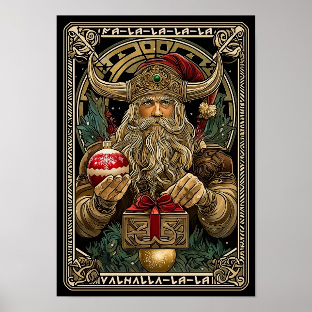 Lustiger Wikinger Weihnachtsmann Valhalla Weihnach Poster (Vorne)
