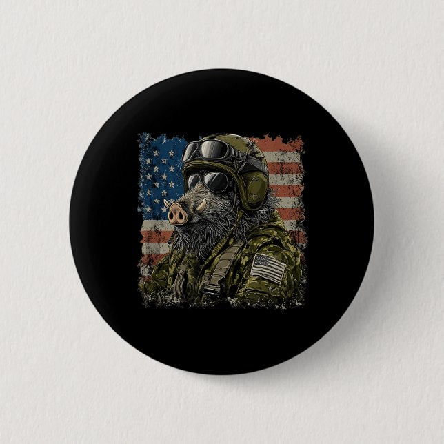 Lustiger wilder Eber Soldat für Militärfans Button (Vorderseite)