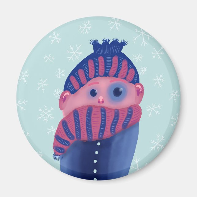 Lustiger Wintercharakter mit Hut und Schal Magnet (Vorne)