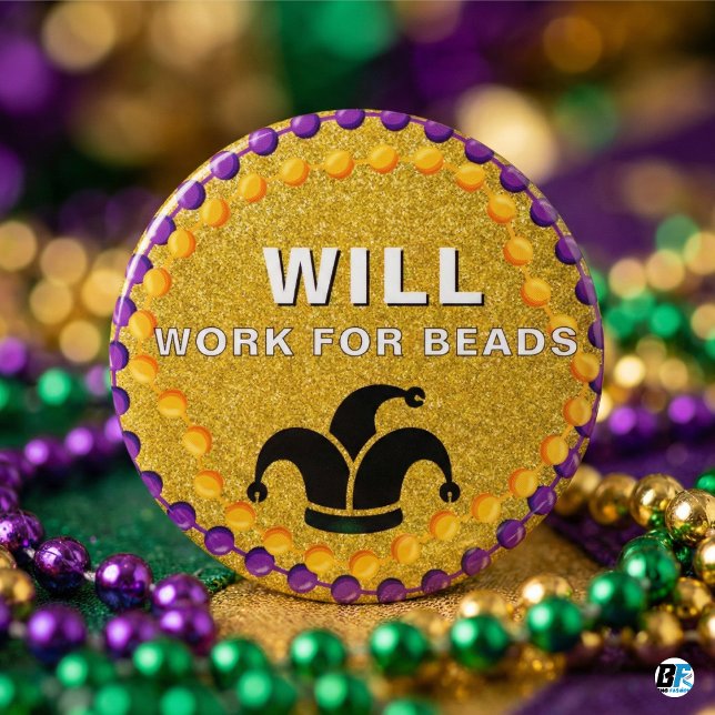 Lustiger wird für Perlen arbeiten Mardi Gras Narr  Button (Von Creator hochgeladen)