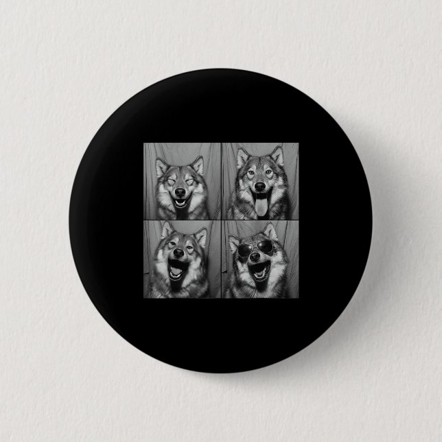 Lustiger Wolf Fotoautomaten Sonnenbrille Hund  Button (Vorderseite)