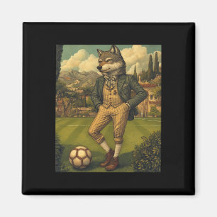 Lustiger Wolf spielt Fußball Grafik Seltsamer Wolf Magnet