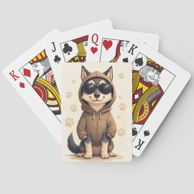 Lustiger Wolfshund Kawaii Hund Spielkarten (Rückseite)