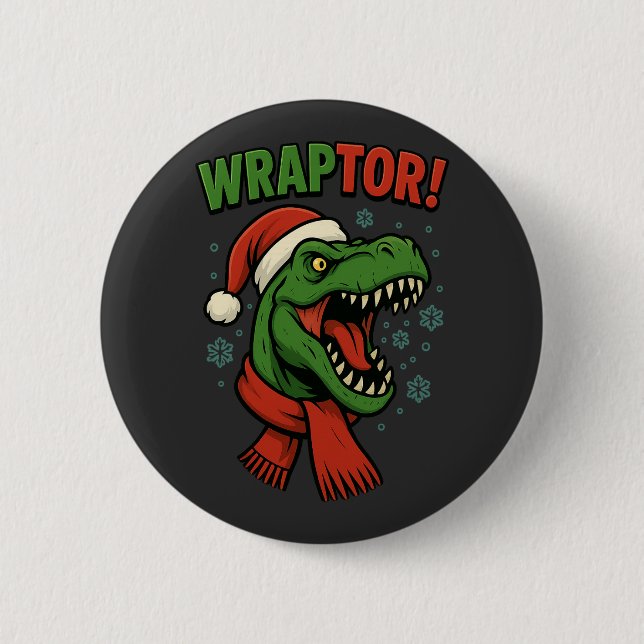 Lustiger Wraptor T-Rex Dinosaur Weihnachtswitz Button (Vorderseite)