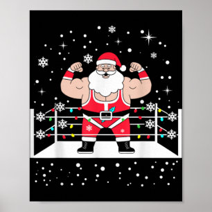 Lustiger Wrestling-Weihnachtsmann-Xmas-Lichter-Wre Poster