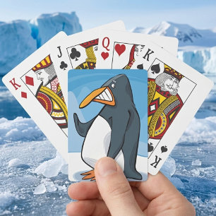 Lustiger wütender Pinguin-Cartoon Cool Waving  Spielkarten