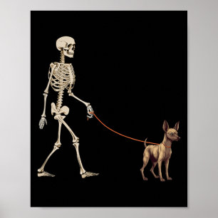 Lustiger Xoloitzcuintli Xolo Skelett Hund beim Geh Poster