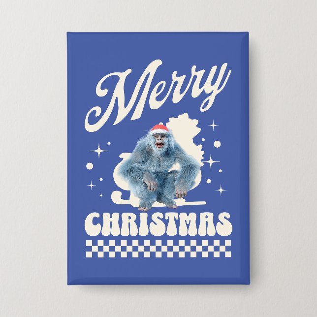 Lustiger Yeti - Frohe Weihnachten Button (Vorderseite)