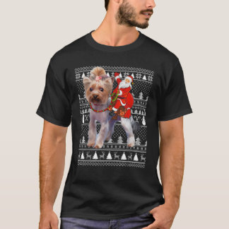 Lustiger Yorkie-Hunde-Liebhaber Santa-Reitet-Yorki T-Shirt