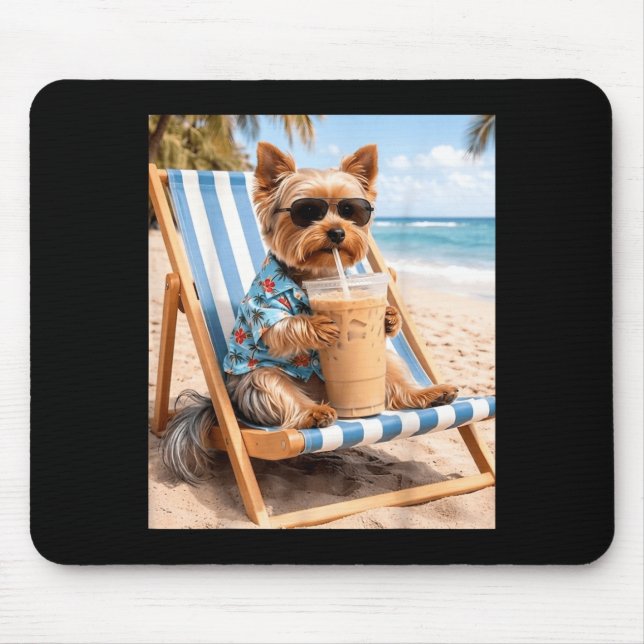 Lustiger Yorkie-Singleton, der kalten Kaffee trink Mousepad (Vorne)