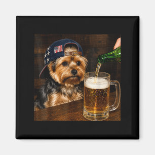 Lustiger Yorkie trinkt Bier Hund Meme 4. Juli Magnet